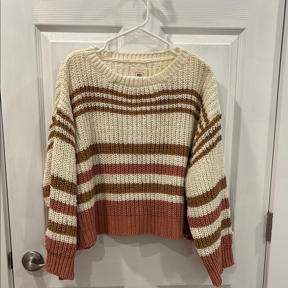 Rip Curl Cream and Brown Crew Neck Sweater